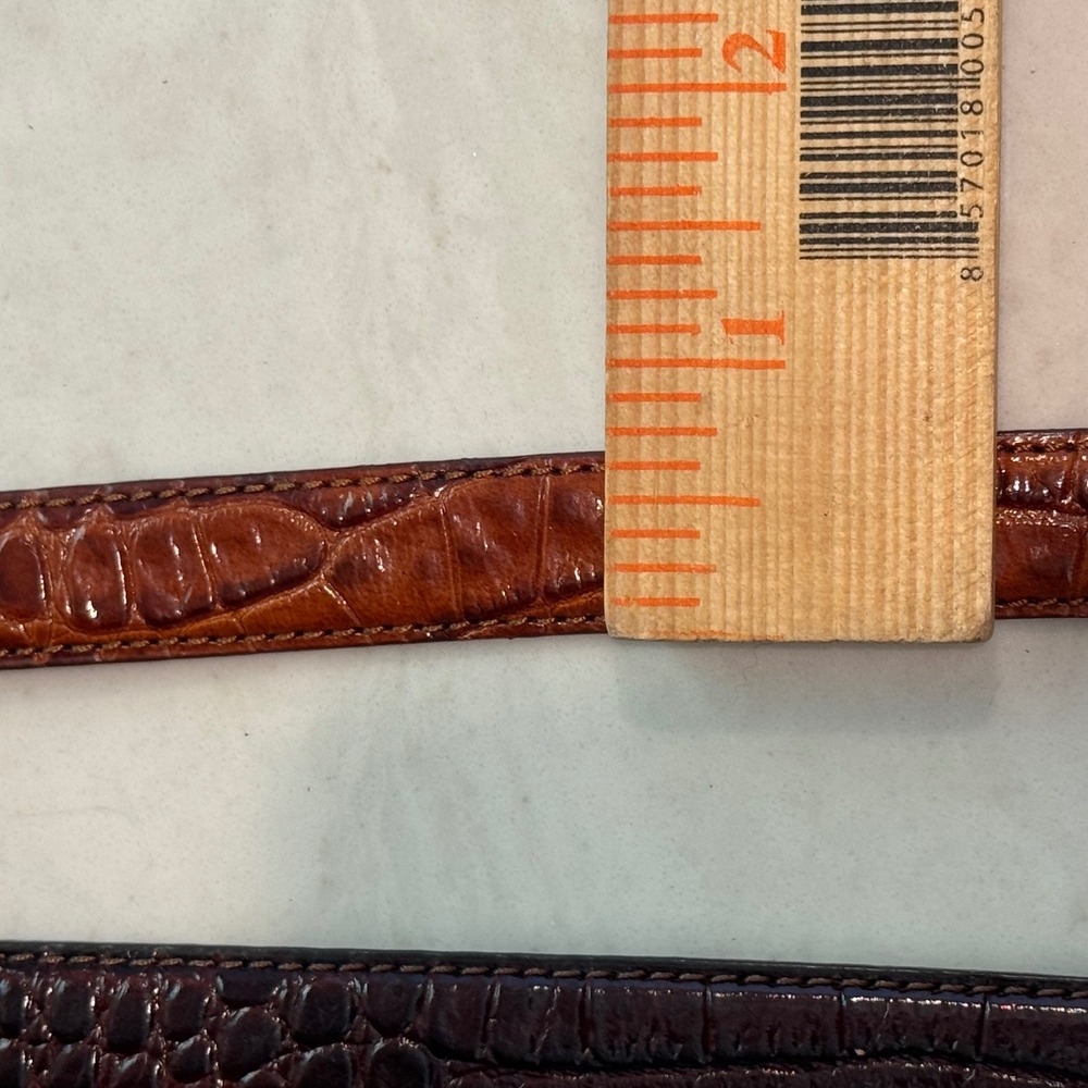 Fossil Croc Embossed Belts Womens Large Brown Set of 2 Good Skinny Leather - Picture 6 of 10